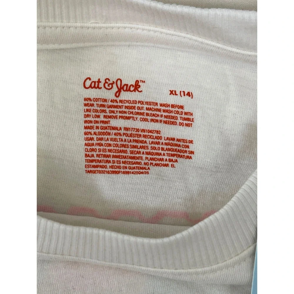 Cat & Jack Boys XL 14 White Bon Voyage Stamp Graphic Pocket Relaxed T-Shirt NWT